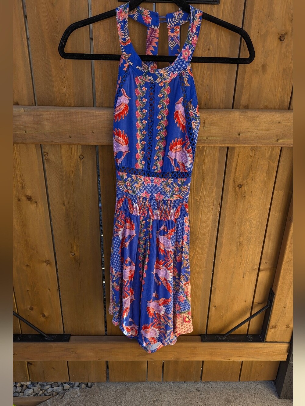 Jaase Boho Tropical Halter Mini Dress Smocked Festival Summer XS Dopamine Drip - Picture 10 of 13